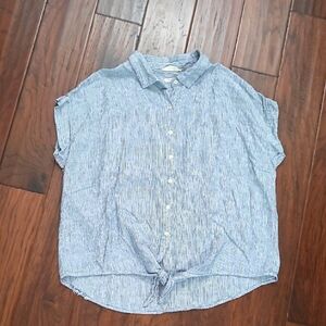 Weatherproof Vintage Striped Washable Linen Blend Top size Large